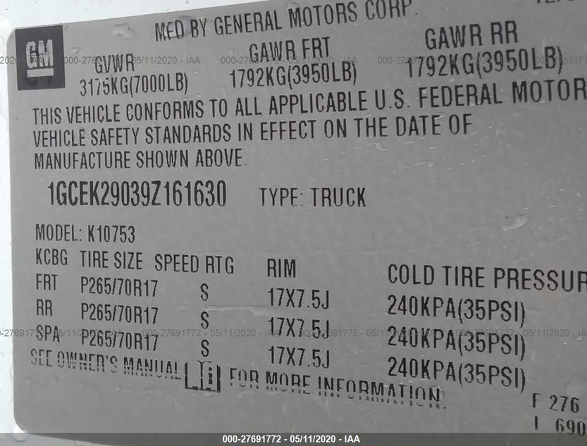 1GCEK29079Z161730