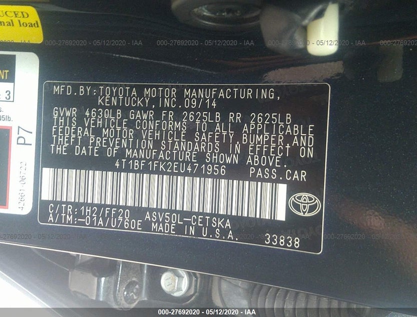 4T1BF1FK2EU471956