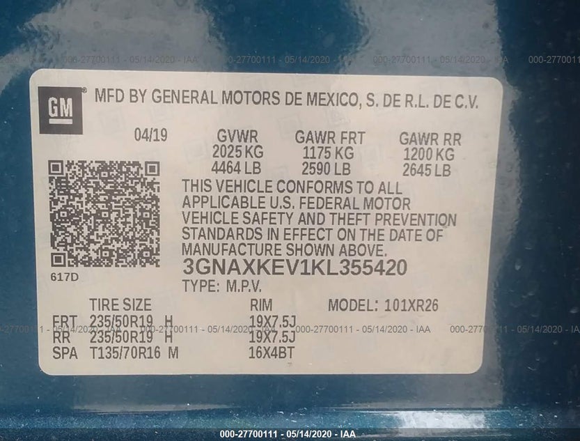 3GNAXKEV1KL355420