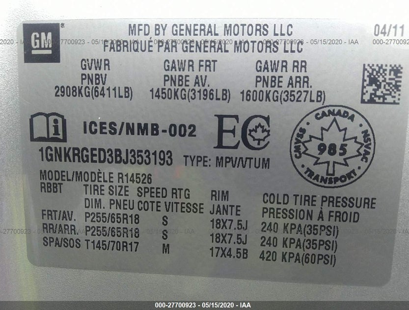 1GNKRGED3BJ353193