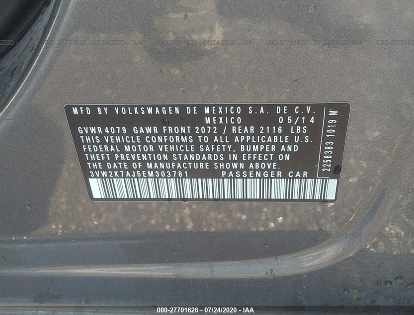 3VW2K7AJ5EM303781