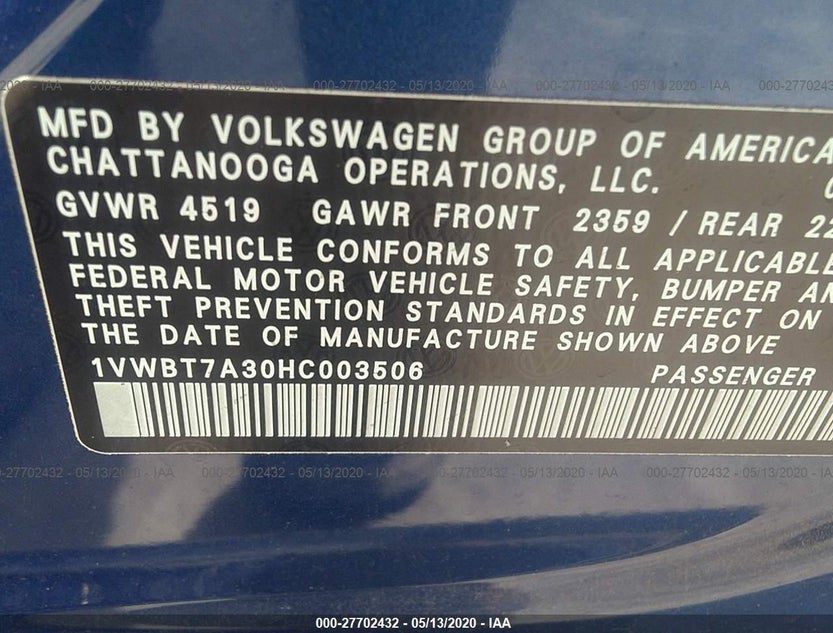 1VWBT7A30HC003506