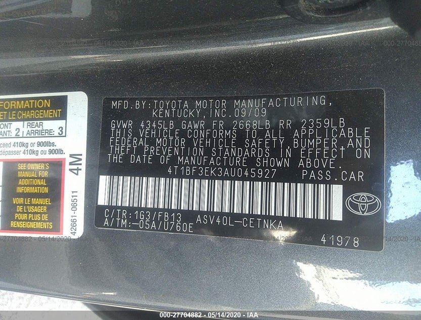 4T1BF3EK3AU045927