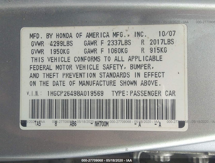 1HGCP26498A019569