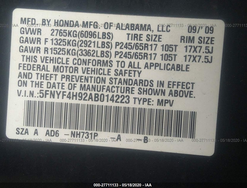 5FNYF4H92AB014223