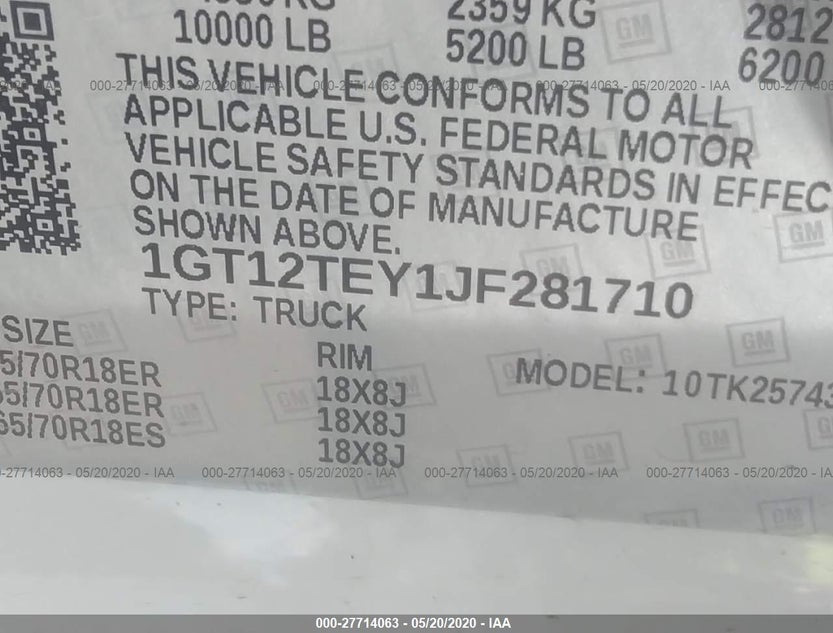1GT12TEY1JF281710