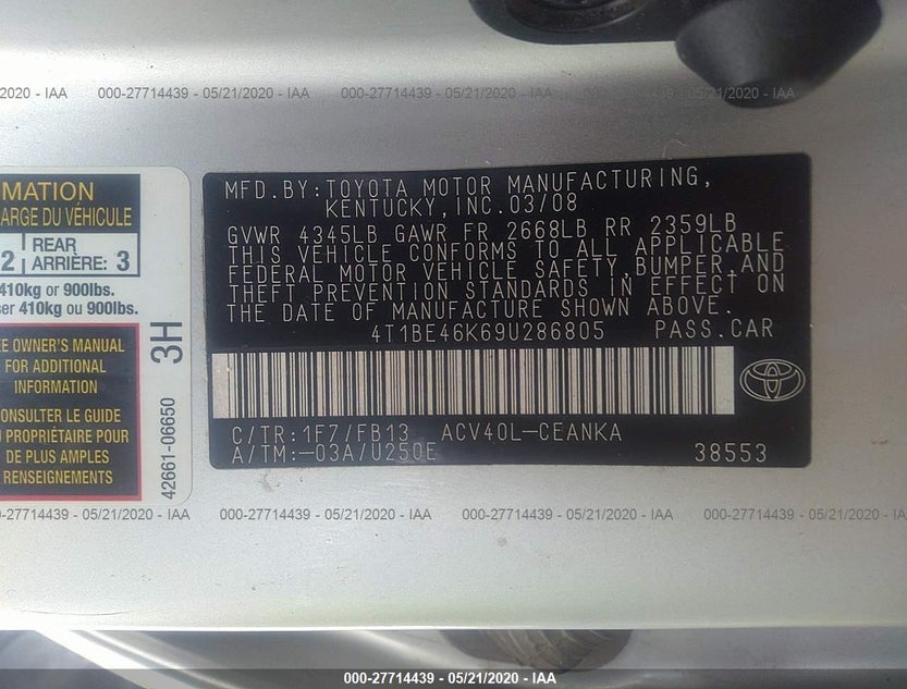 4T1BE46K69U286805
