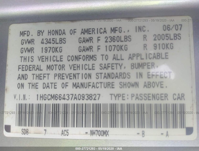 1HGCM66437A093827