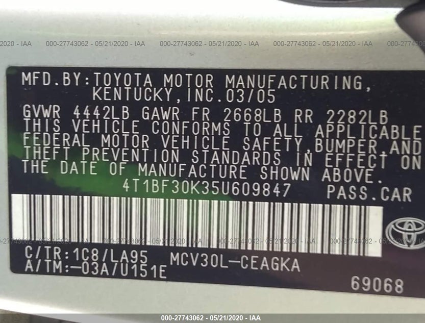 4T1BF30K35U609847