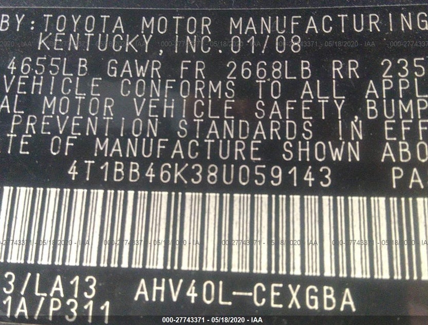 4T1BB46K38U059143