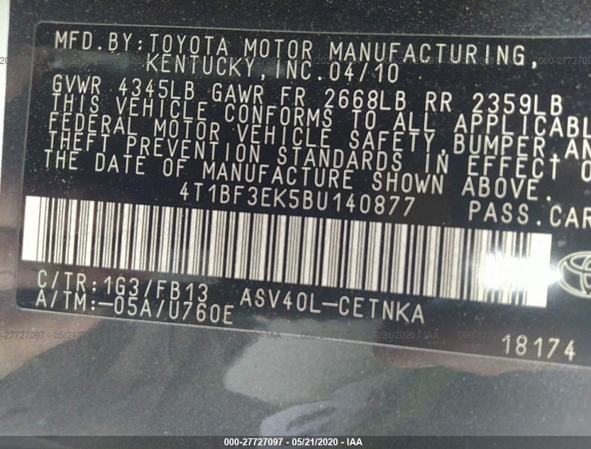 4T1BF3EK5BU140877
