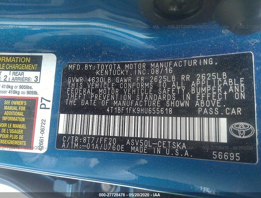 4T1BF1FK9HU655618