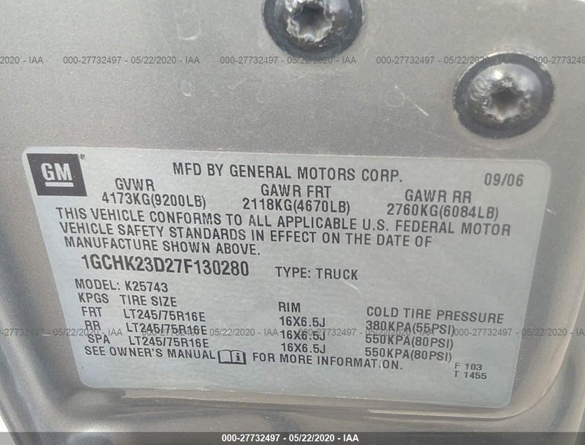 1GCHK23D27F130280