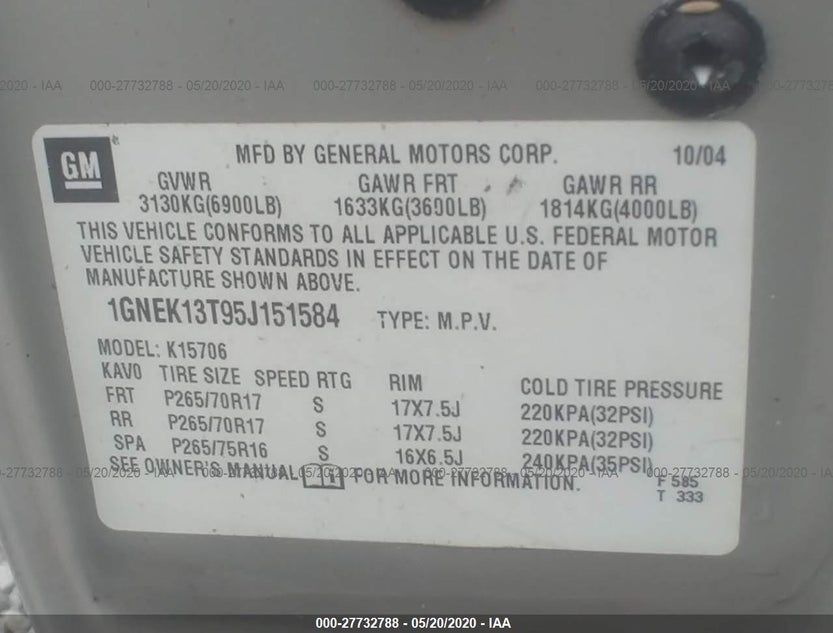 1GNEK13T95J151584
