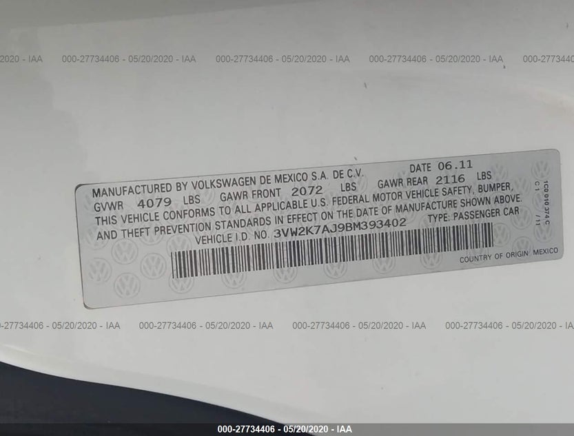 3VW2K7AJ9BM393402