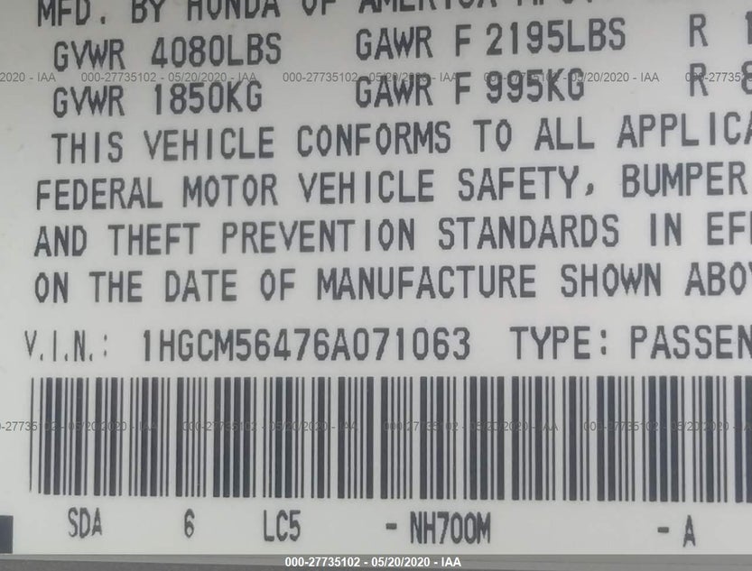 1HGCM56476A071063