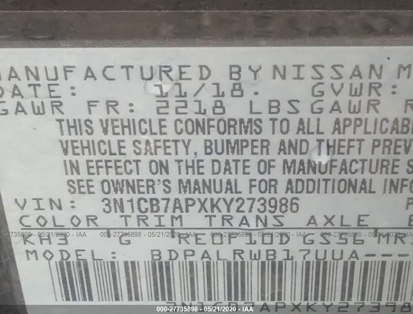 3N1CB7APXKY273986