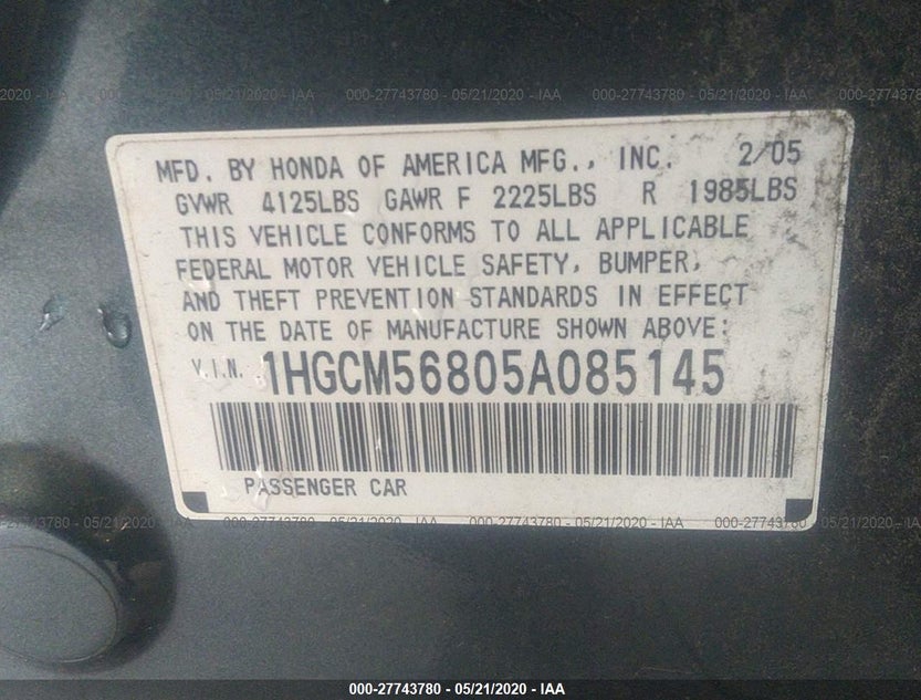 1HGCM56805A085145