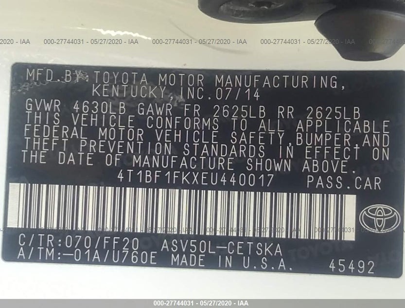 4T1BF1FKXEU440017