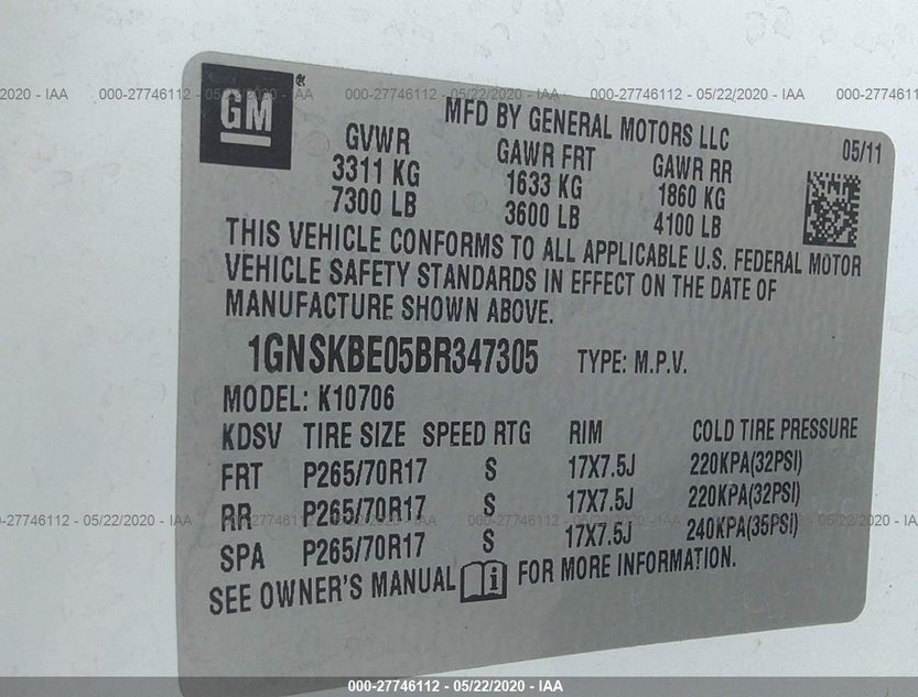 1GNSKBE05BR347305