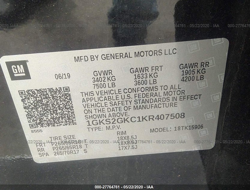 1GKS2GKC1KR407508