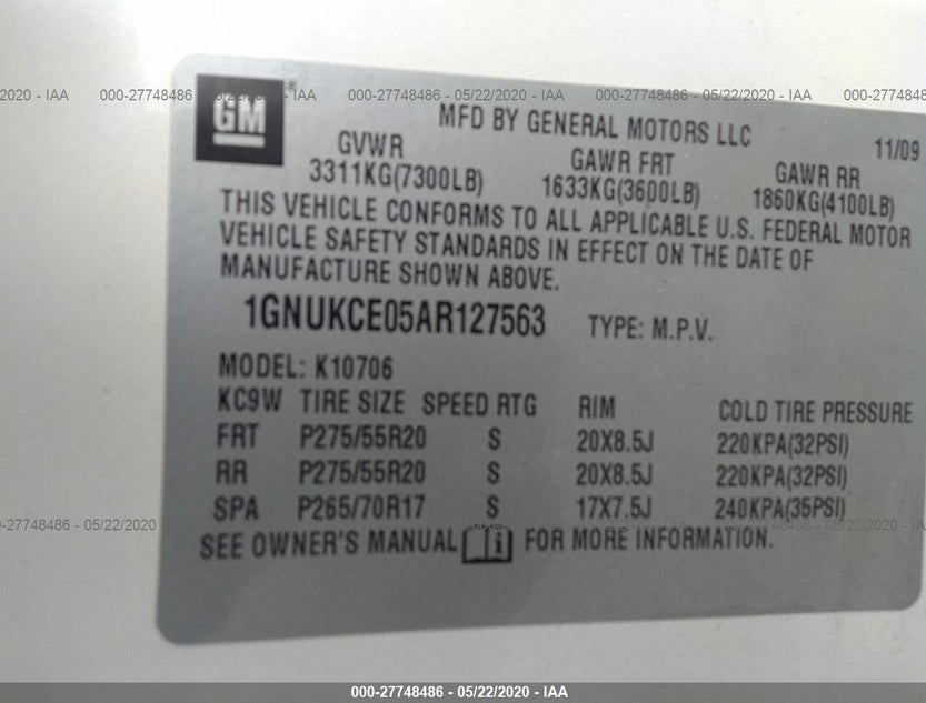 1GNUKCE05AR127563