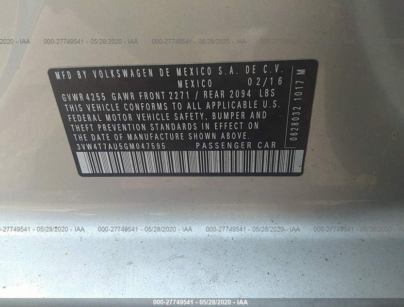 3VW4T7AU5GM047595