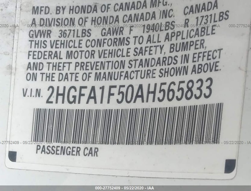 2HGFA1F50AH565833