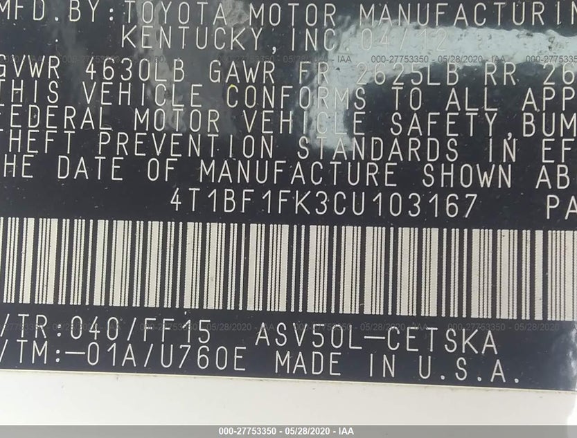4T1BF1FK3CU103167