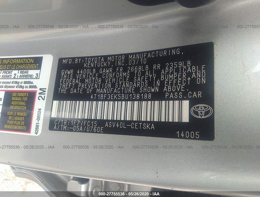4T1BF3EK5BU138188