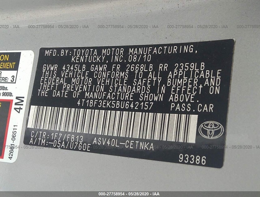 4T1BF3EK5BU642157