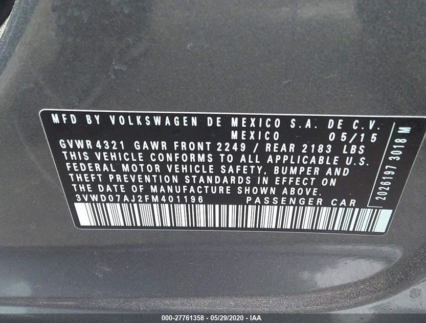 3VWD07AJ2FM401196