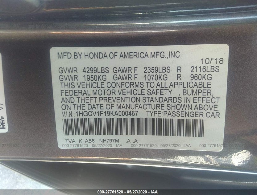 1HGCV1F19KA000467