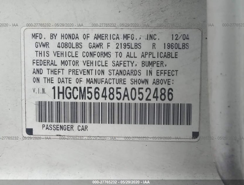 1HGCM56485A052486