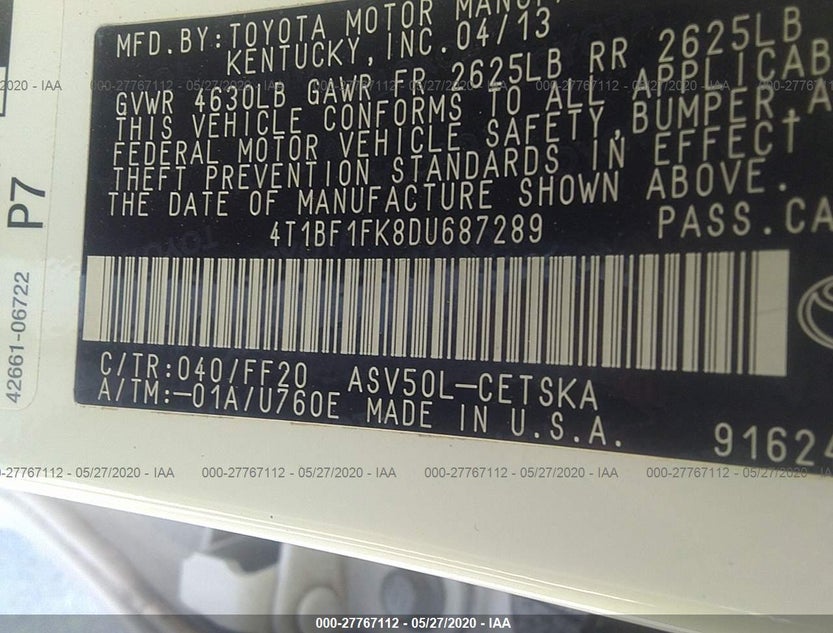 4T1BF1FK8DU687289