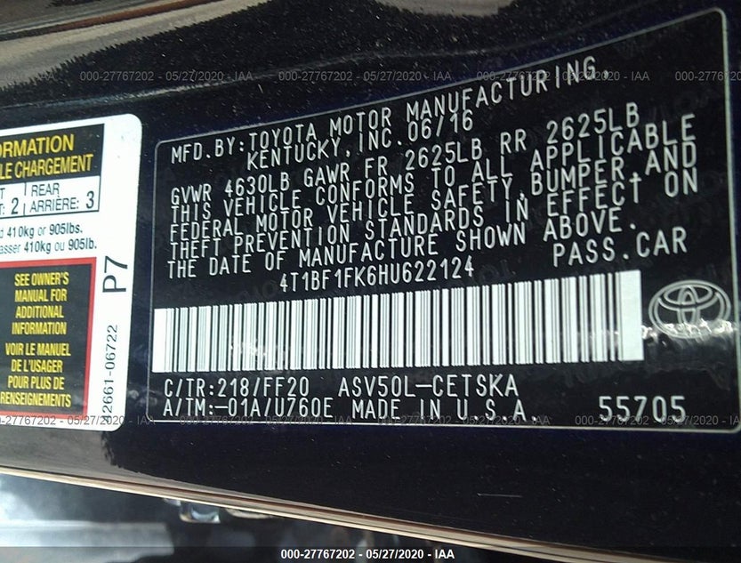 4T1BF1FK6HU622124