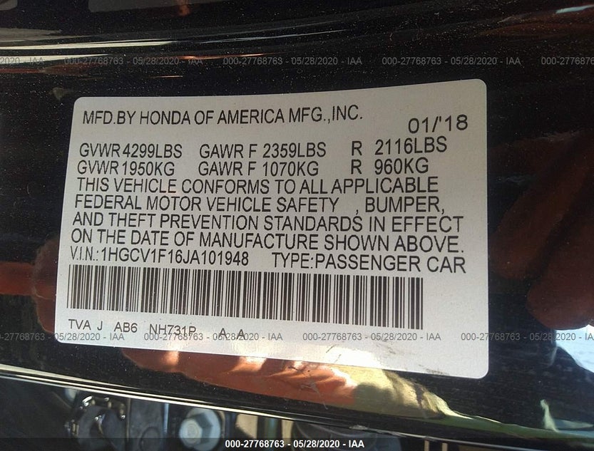 1HGCV1F16JA101948