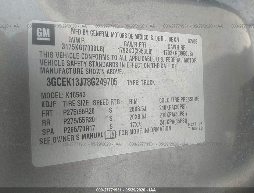3GCEK13J78G249705