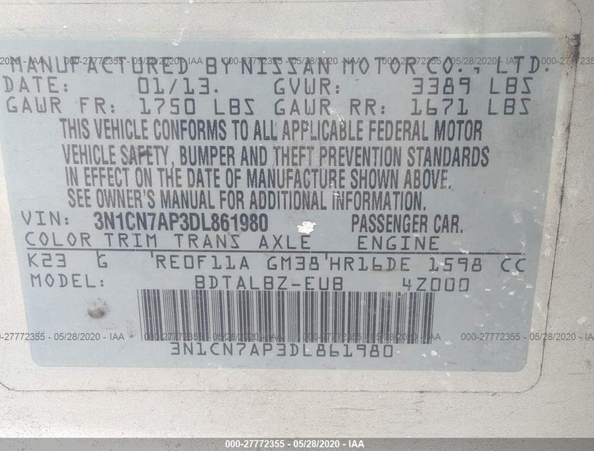 3N1CN7AP3DL861980
