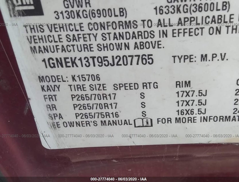 1GNEK13T95J207765