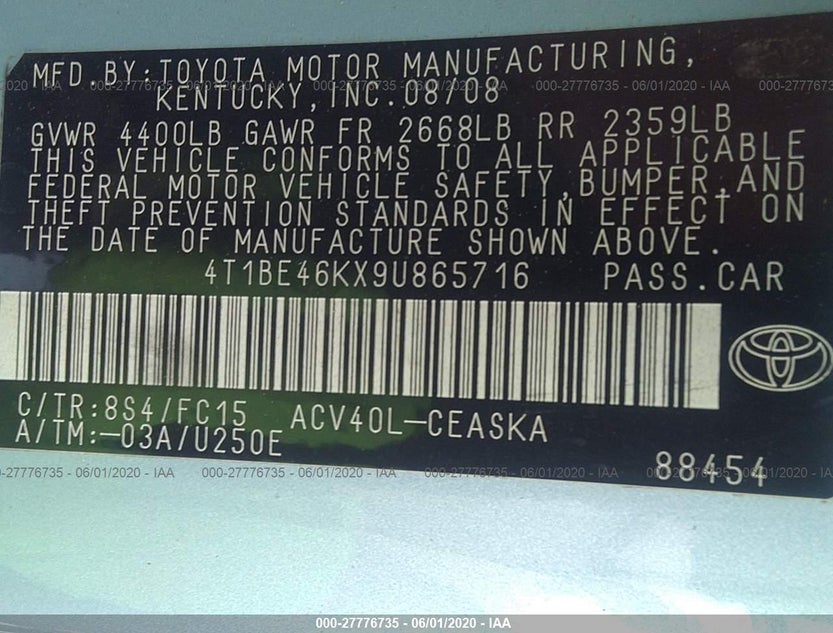 4T1BE46KX9U865716
