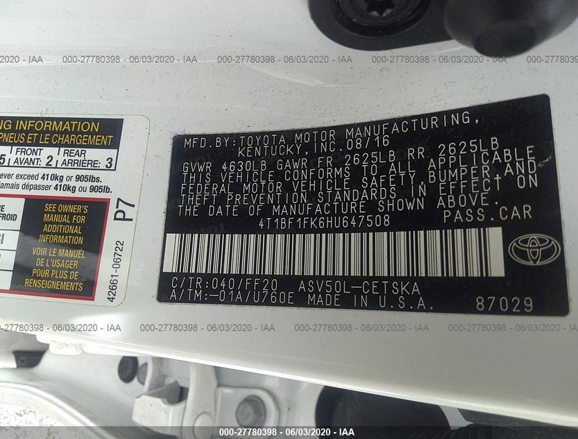 4T1BF1FK6HU647508