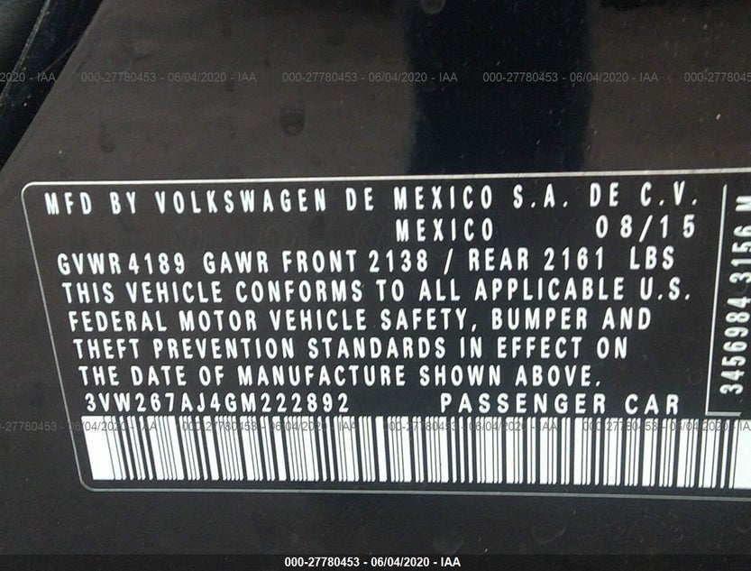 3VW267AJ4GM222892