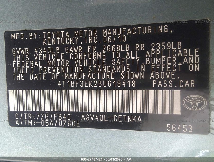4T1BF3EK2BU619418