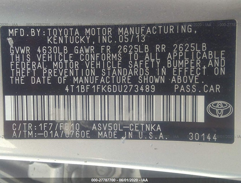 4T1BF1FK6DU273489