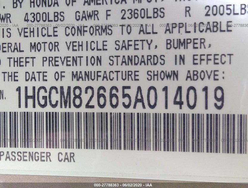 1HGCM82665A014019