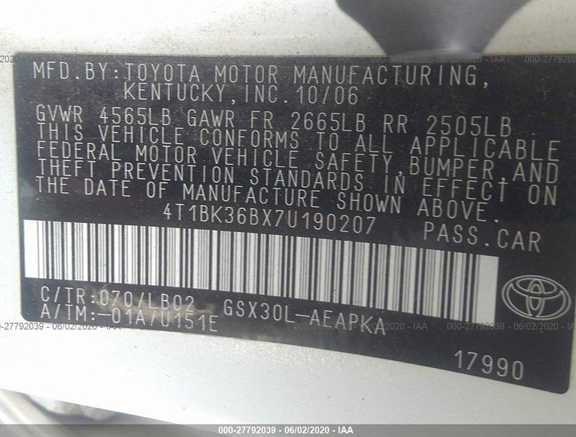 4T1BK36BX7U190207