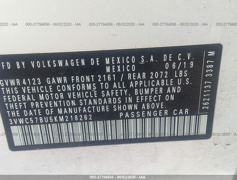 3VWC57BU5KM218262