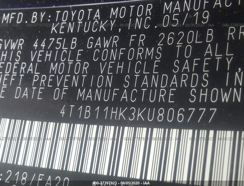 4T1B11HK3KU806777
