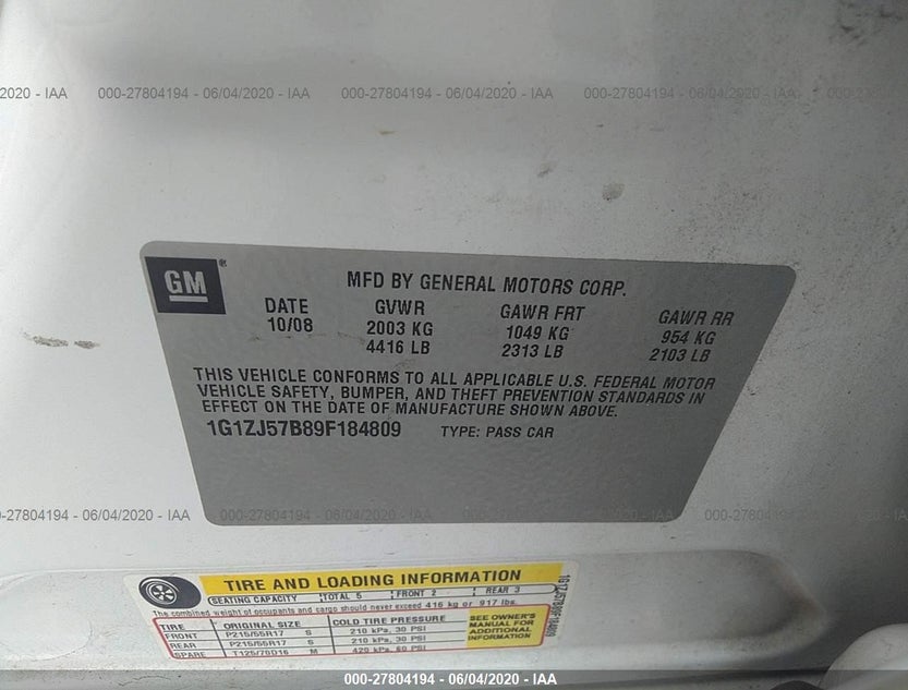 1G1ZJ57B89F184809